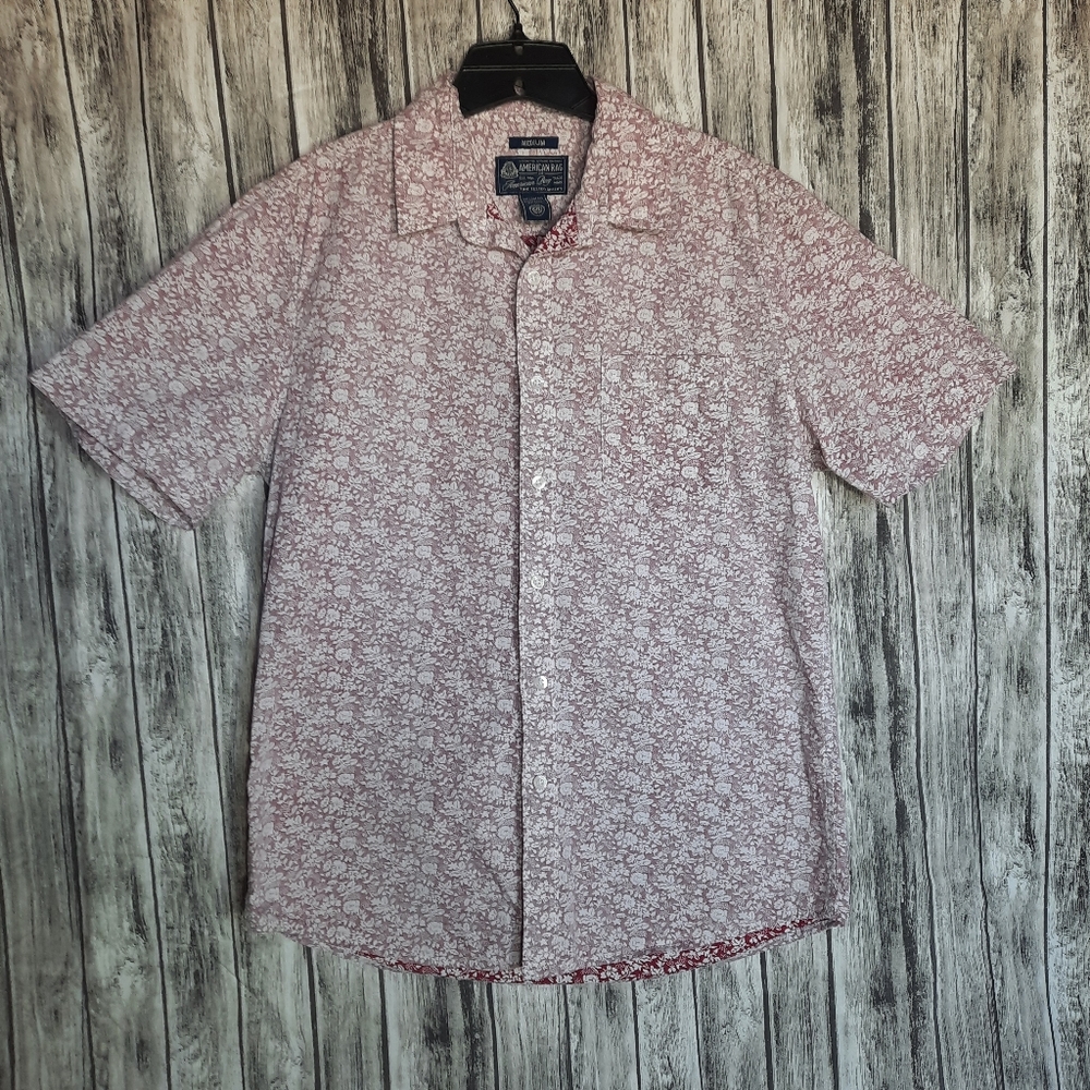 American Rag Men's Inside Out Pink Floral M Shirt Short Sleeve 